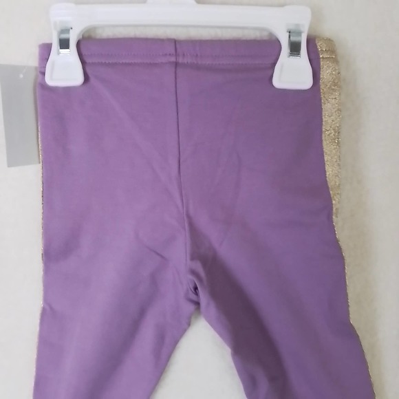 OshKosh‎ Cotton Blend Leggings Size 24m Lavender, w/ Gold Shimmer Racer Stripe - Picture 6 of 11